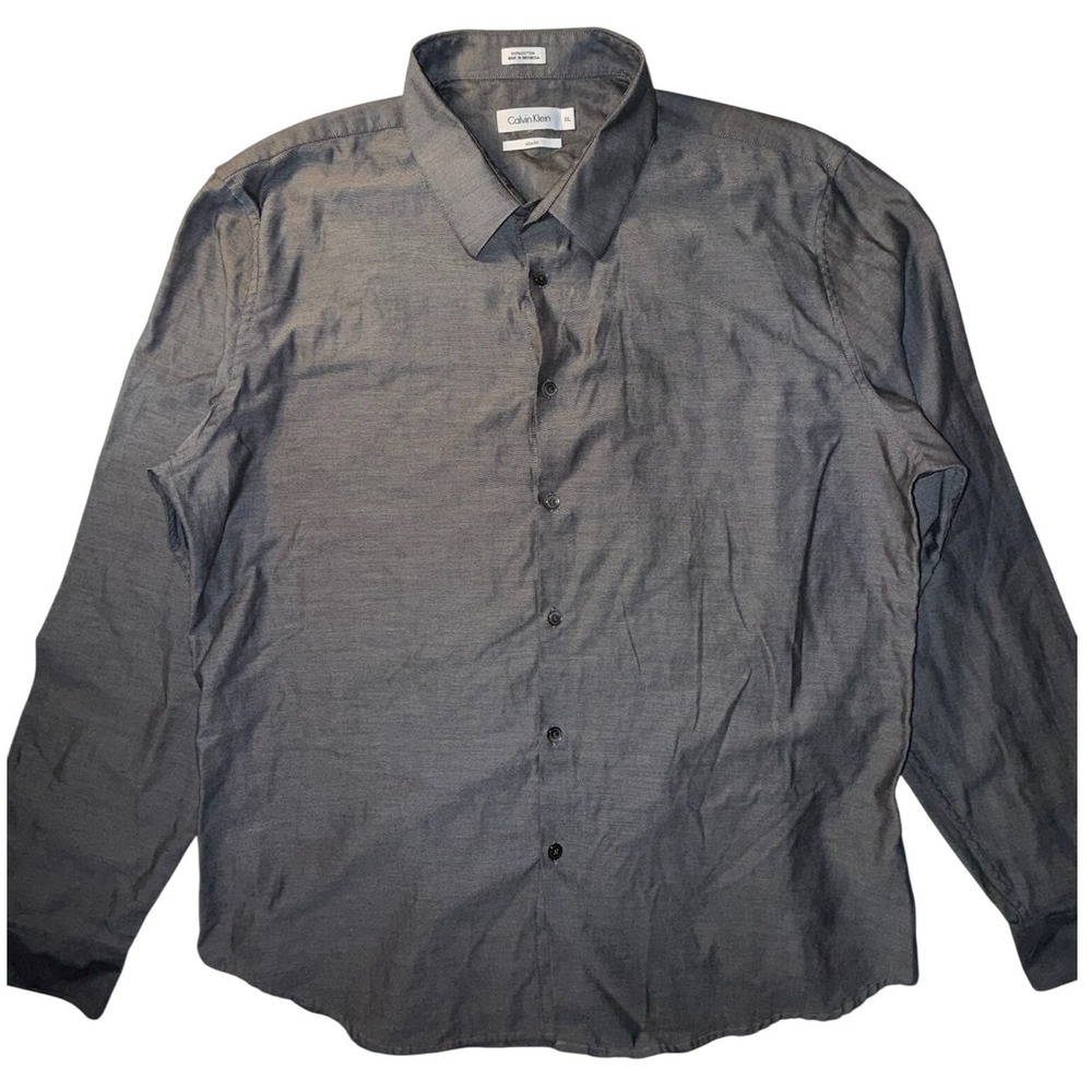 Calvin Klein Mens XXL Slim Fit Button Down Shirt Gray Long Sleeve 100% Cotton